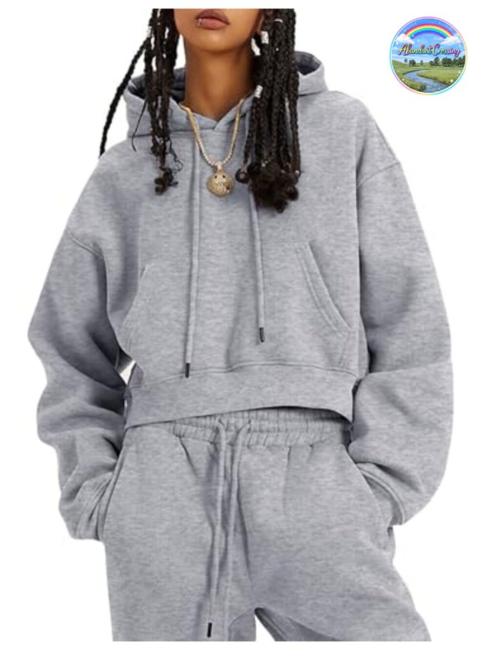Women's Fleece Jogger Set 2 Piece Crop Hoodie High Waist Sweatsuit